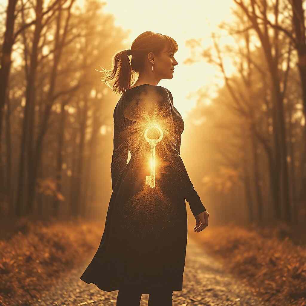 The choice is mine: A woman who chooses her own path, leaving behind other people's expectations, symbolizing freedom and peace.
