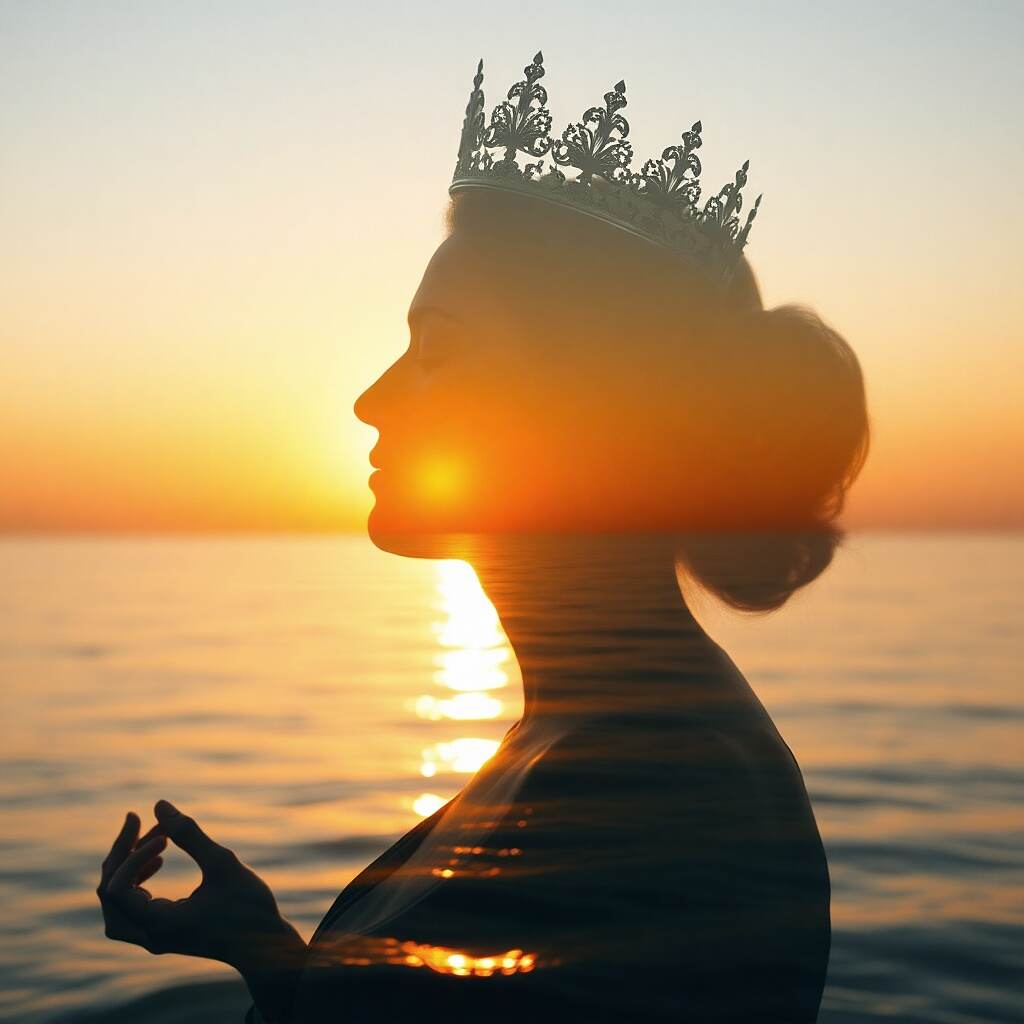 The Law of Silence: A woman in deep peace, filled with light, symbolizing a love that is not a drama but a lasting response.