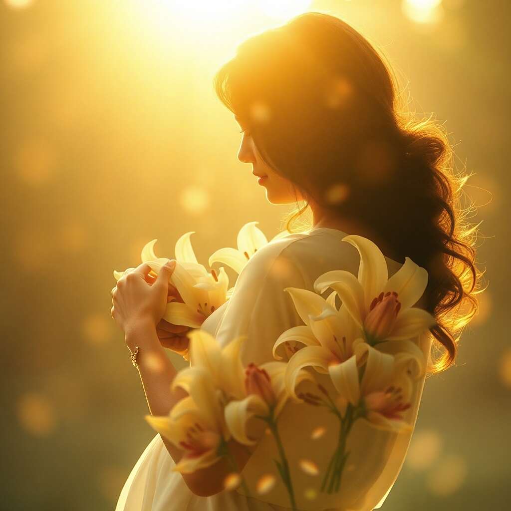 The Scent of My Mother: A tender embrace of a mother and child enveloped in warm light, symbolizing eternal love and memory.