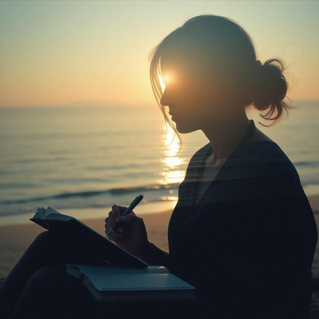 The Sea Within Me:A girl sits on the beach and writes in her diary.