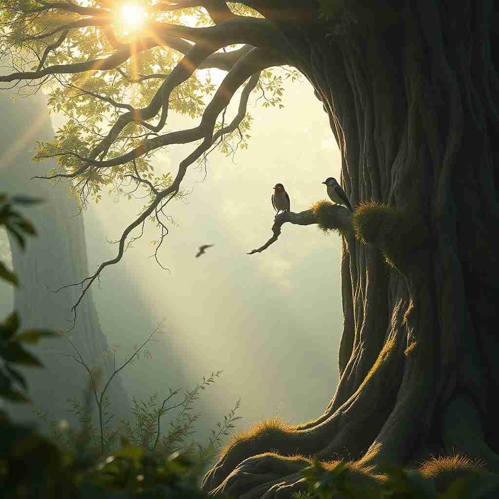 A majestic tree or ent that radiates wisdom, representing a being of nature