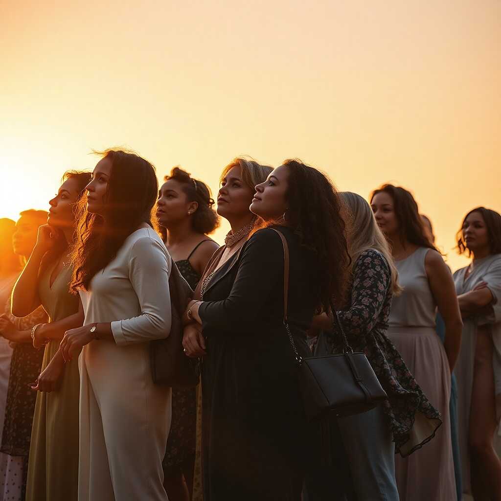 For all the brave women who stand together illuminated by light, symbolizing solidarity and brave women