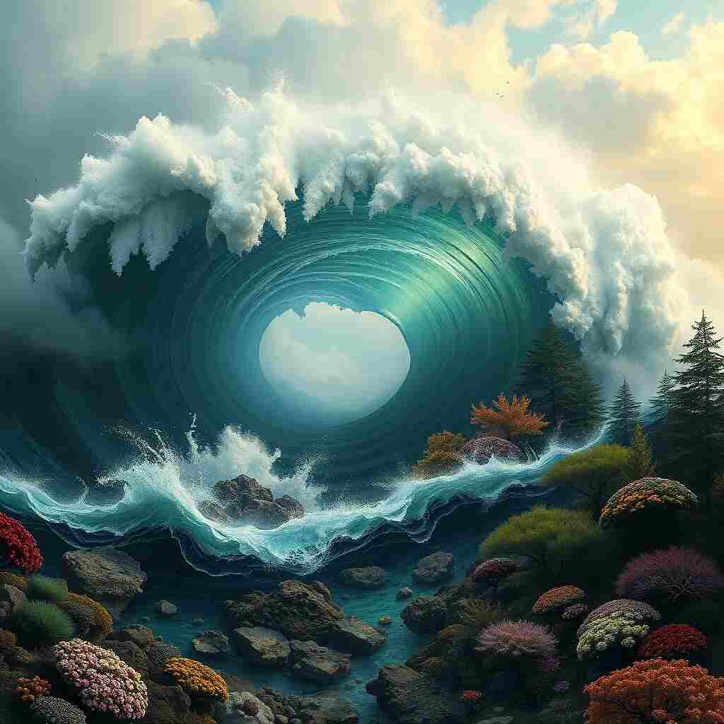 If the ocean could talk - a big wave in the shape of a crying face, symbolizing the pain of nature.