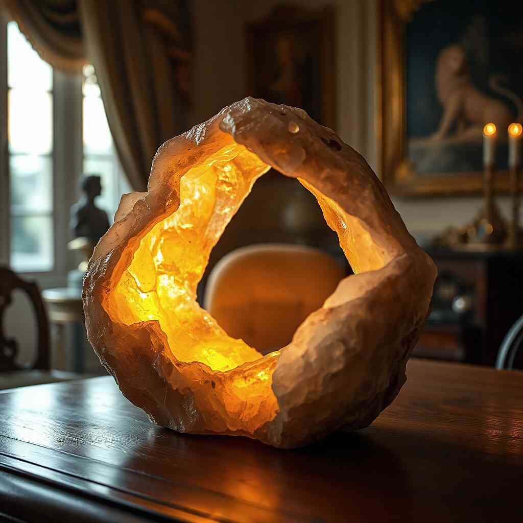 A protective gypsum crust over a glowing lion's heart, stylized in warm gold and pink tones, representing inner silence as a shield.